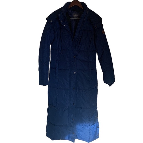 St John’s Bay Blue Long Insulated Puffer Coat Jacket Removable Hood Zip Up Small - Picture 2 of 15